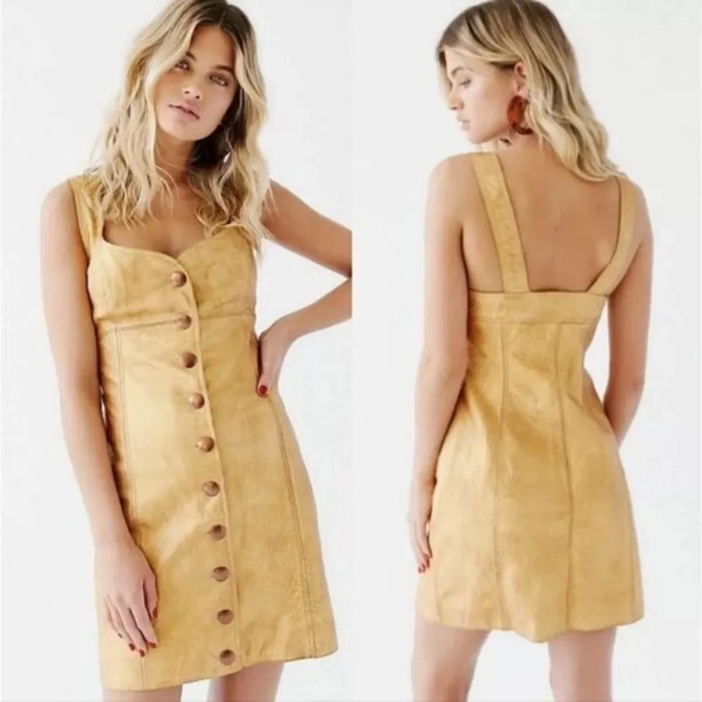 Free People Goldie Cow Leather Mini Dress
